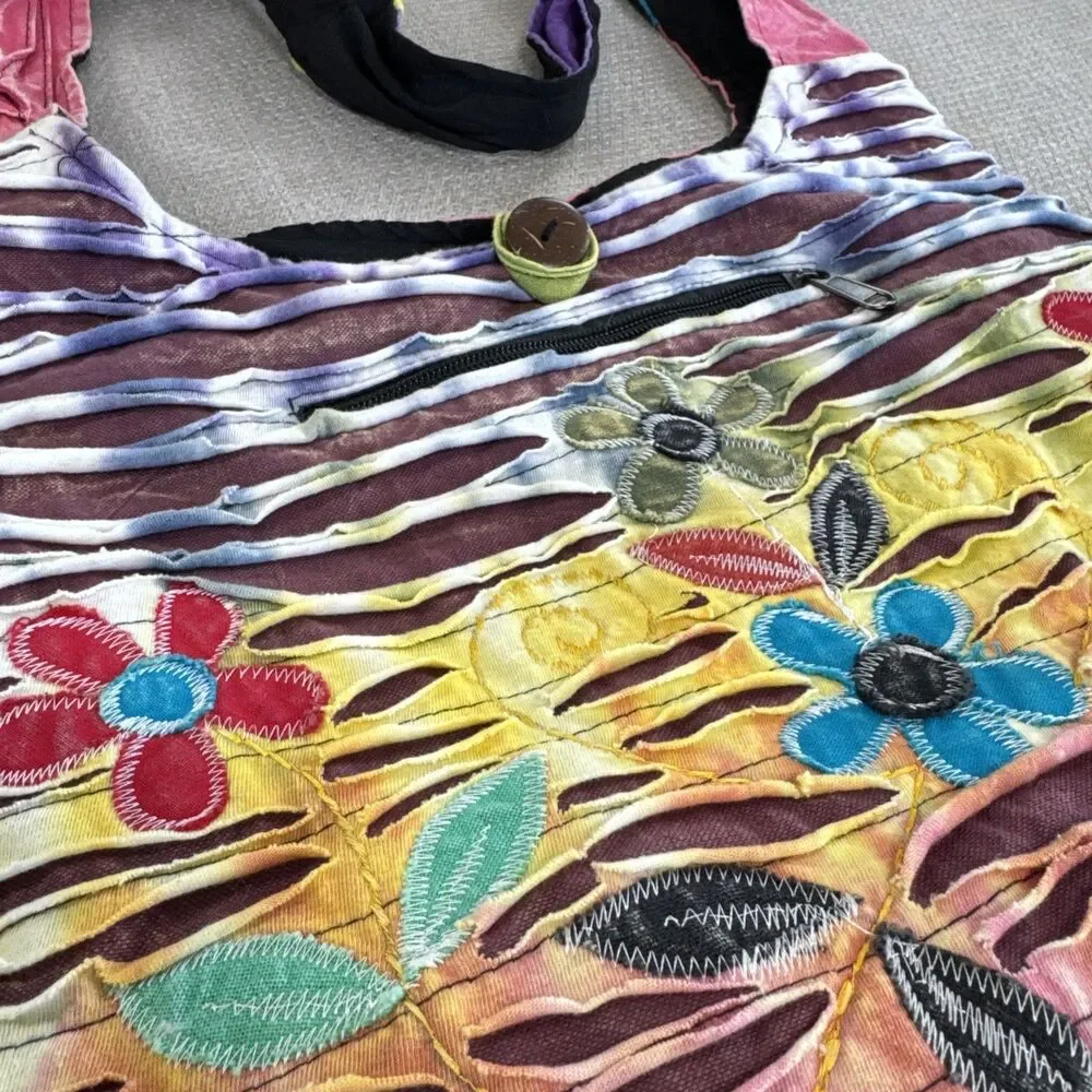 Boho Hippie Deadhead Crossbody Shoulder Bag Purse Patchwork Tie-Dye Flower Peace